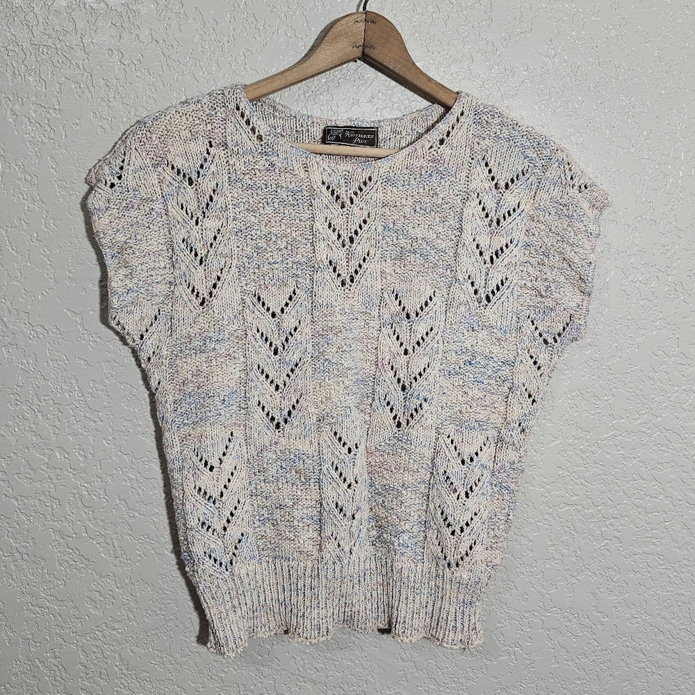 Vintage Knitmaven Plus Cotton Knit Short Sleeve Sweater